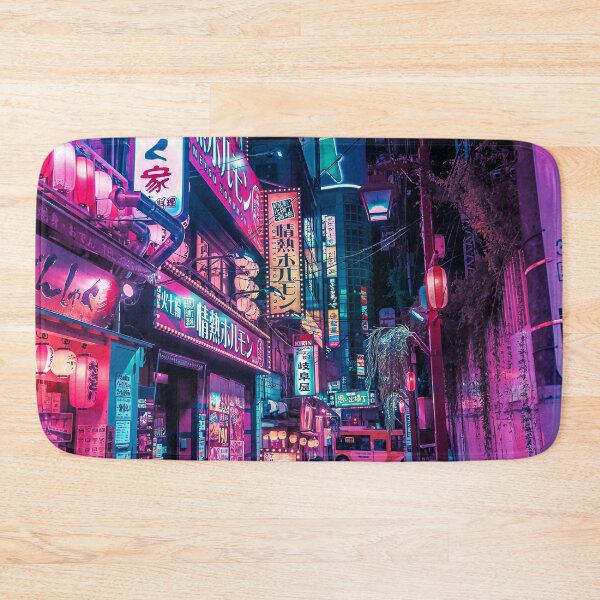 Secret Japanese Alley Of Neon Aesthetic Bath Mat