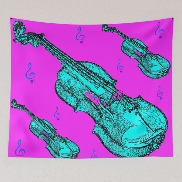 Item preview, Artsy Baby Blue Violins on a Hot Pink Background Design designed and sold by ThisNThatImages.