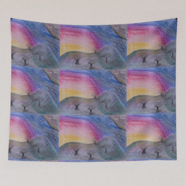 Artikelvorschau, Regenbogenhimmel Winterbäume Landschaft entworfen und verkauft von Rebekah Gavra.