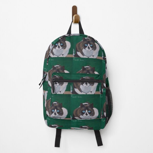 Item preview, Blue eyed black and white cat in green background designed and sold by Rebekah Gavra.