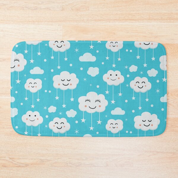 Item preview,  Cute Smiling Kawaii  white clouds pattern with hanging stars  on blue background  designed and sold by Yasminepatterns .