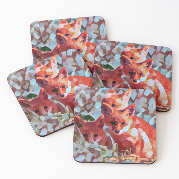 Item preview, Cute fox pups piled up dotted painting designed and sold by Cora Gregory.
