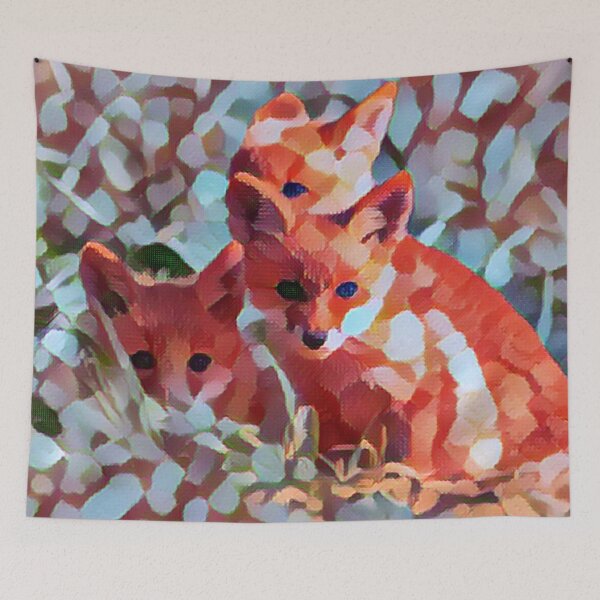 Item preview, Cute fox pups piled up dotted painting designed and sold by Cora Gregory.