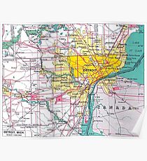 Detroit Michigan Karte Poster
