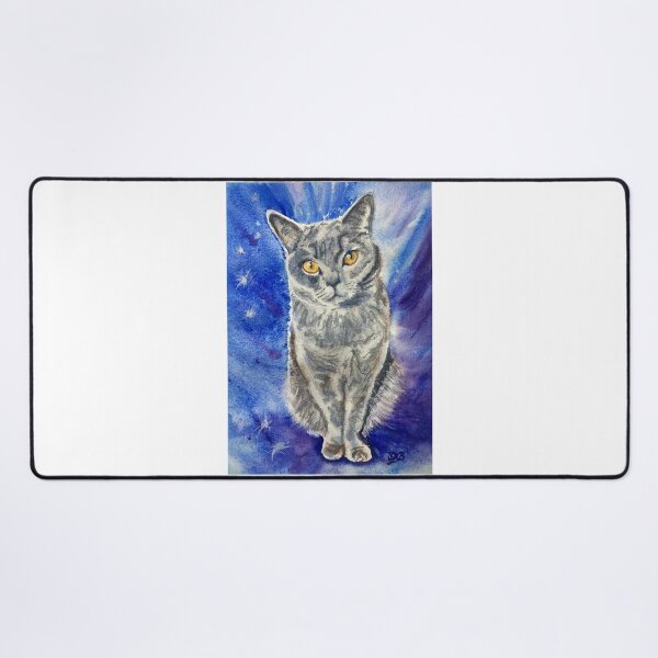 Aperçu de l'œuvre Saphir : Portrait à l'aquarelle d'un chat bleu britannique créée et vendue par Double Dutch Designs.