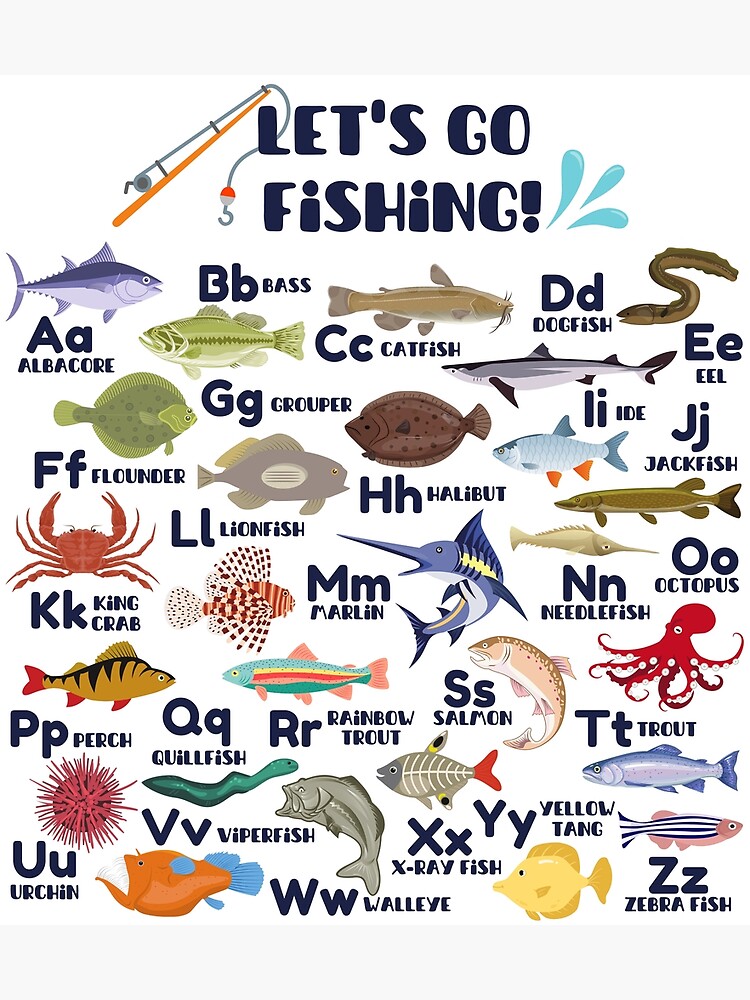 Let's Go Fishing Fish Alphabet, Fish A-Z, Fishing ABC, Outdoorsman Fishing  Alphabet, Fishing Lover Poster for Sale by BeckySageLife
