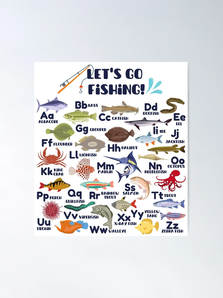 Let's Go Fishing Fish Alphabet, Fish A-Z, Fishing ABC, Outdoorsman Fishing  Alphabet, Fishing Lover | Poster