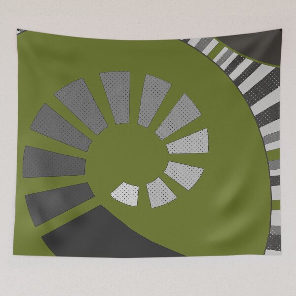 Aperçu de l'œuvre Abstract, geometric, spiral, stripes, polka dots, light and dark grey, olive green créée et vendue par Svitac.