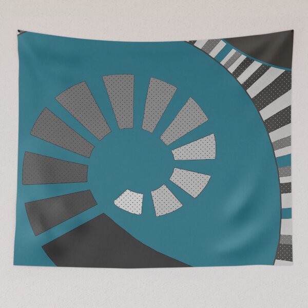 Aperçu de l'œuvre Abstract, geometric, spiral, stripes, polka dots, light and dark grey, teal créée et vendue par Svitac.