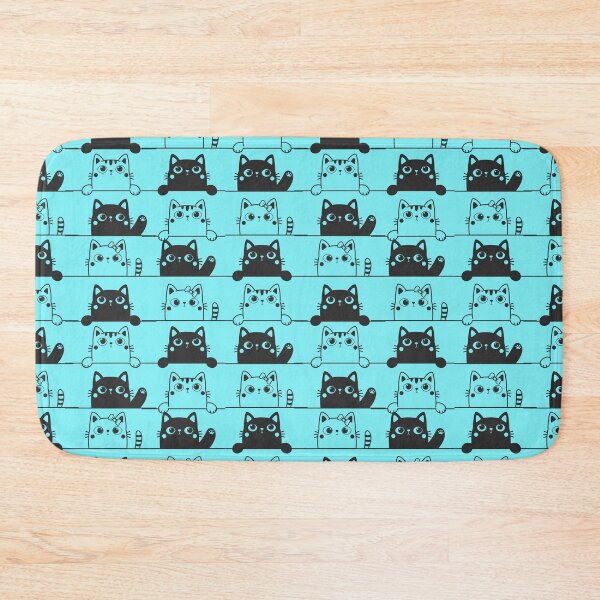 Item preview, Cute Black And White Cats Looking Over Ledges Seamless Pattern blue version designed and sold by Cora Gregory.