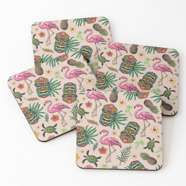 Item preview, Hawaiian Tikki Mask And Flamingos designed and sold by Vector Scout Lab.