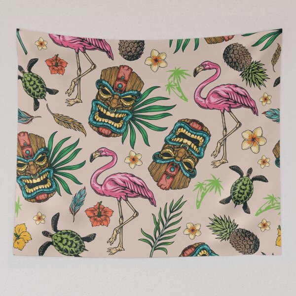Item preview, Hawaiian Tikki Mask And Flamingos designed and sold by Vector Scout Lab.