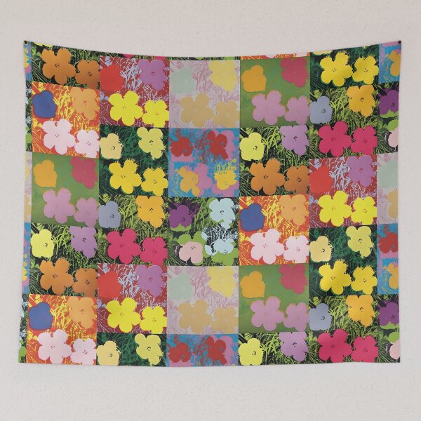 Aperçu de l'œuvre Flowerhol Warhol imprime des fleurs 2 roses, jaunes et oranges créée et vendue par Artone369.