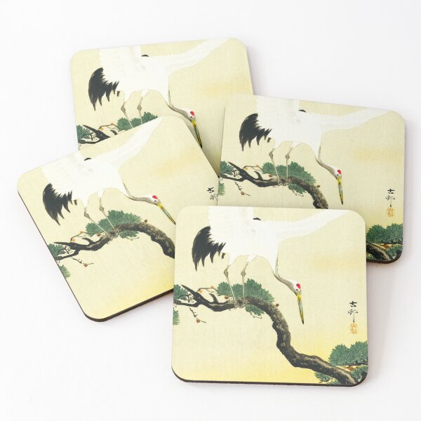 Item preview, Japanese crane bird on branch of pine designed and sold by vanyadesign.