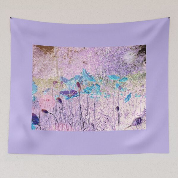 Item preview, Poppies Wild Flowers, Aqua With Pale Pink Trees (Digital Landscape Photo) designed and sold by GladBlackLamb.