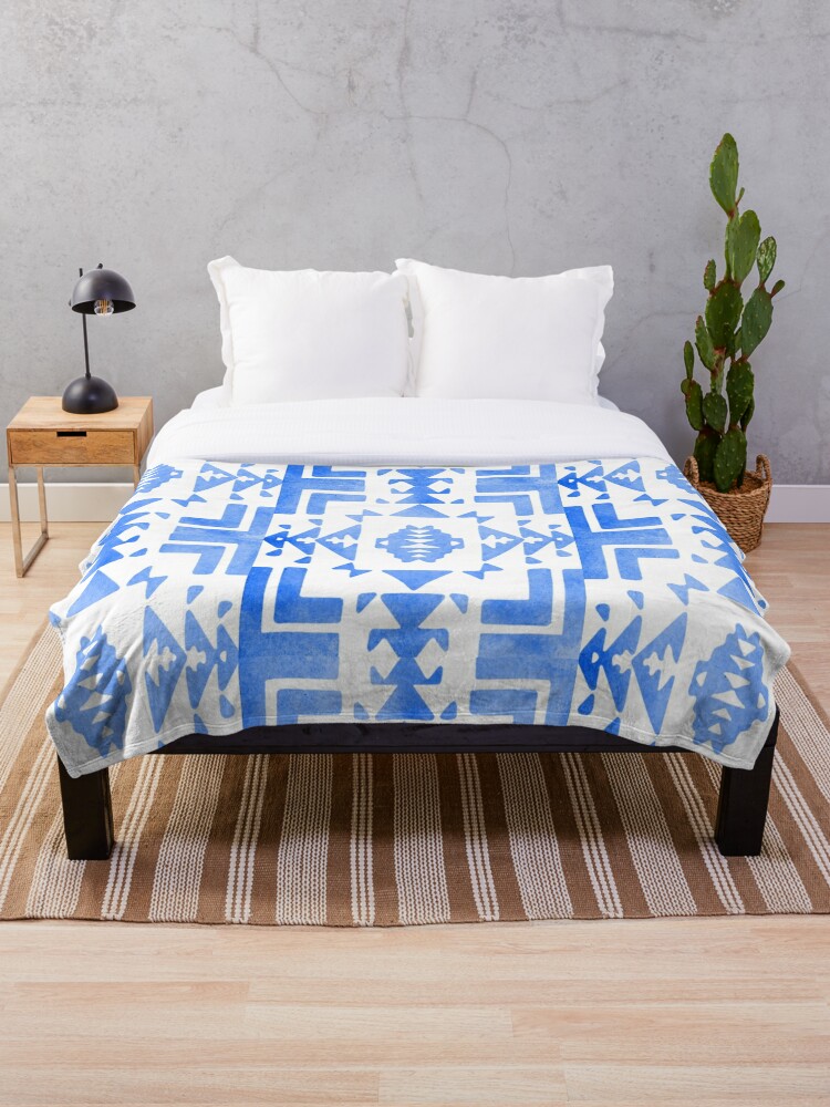 White Bright Blue Light Blue Ombre Native American Blanket