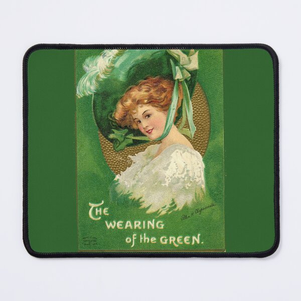 Item preview, Antique St. Patrick's Day Card Wearing of the green Red hair Pretty Irish girl lass lassie redhead with bonnet designed and sold by Vicki Noble Art.