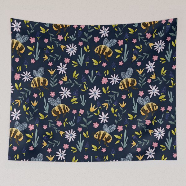 Item preview, Watercolor Bees Floral  designed and sold by Mnightsa.