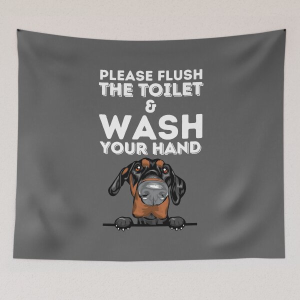 Item preview, Please Flush The Toilet And Wash Your Hand | Bathroom Decor Peeking Dog designed and sold by DAFIN.