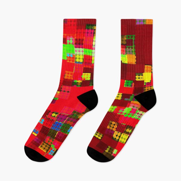 Item preview, geometric pixel square pattern abstract background in red green yellow designed and sold by Mrvell.