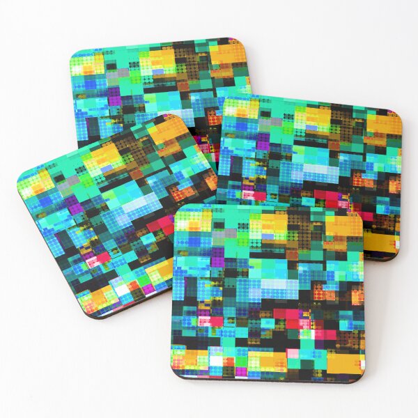 Item preview, geometric pixel square pattern abstract background in blue green orange designed and sold by Mrvell.