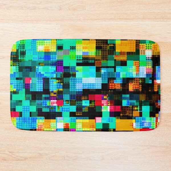 Item preview, geometric pixel square pattern abstract background in blue green orange designed and sold by Mrvell.