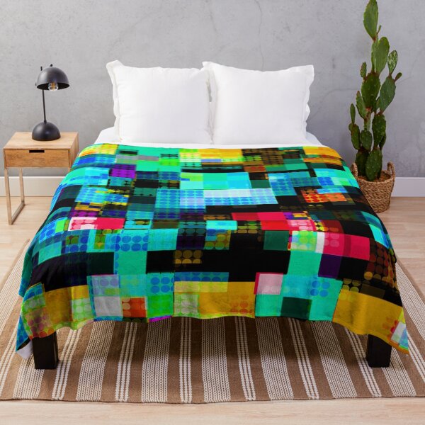 Item preview, geometric pixel square pattern abstract background in blue green orange designed and sold by Mrvell.