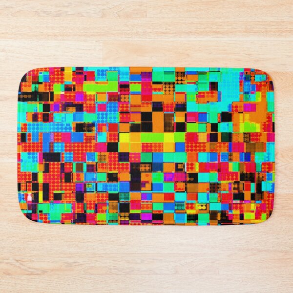 Item preview, geometric pixel square pattern abstract background in red blue orange designed and sold by Mrvell.