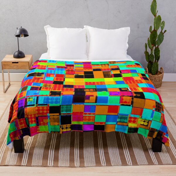 Item preview, geometric pixel square pattern abstract background in red blue orange designed and sold by Mrvell.