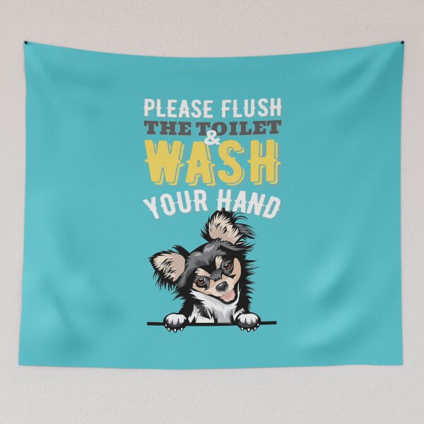 Item preview, Please Flush The Toilet And Wash Your Hand | Bathroom Decor Peeking Dog designed and sold by DAFIN.