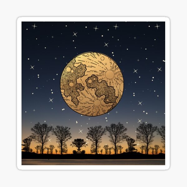 "Starry Night with Golden moon" Sticker by BREW0314 Redbubble