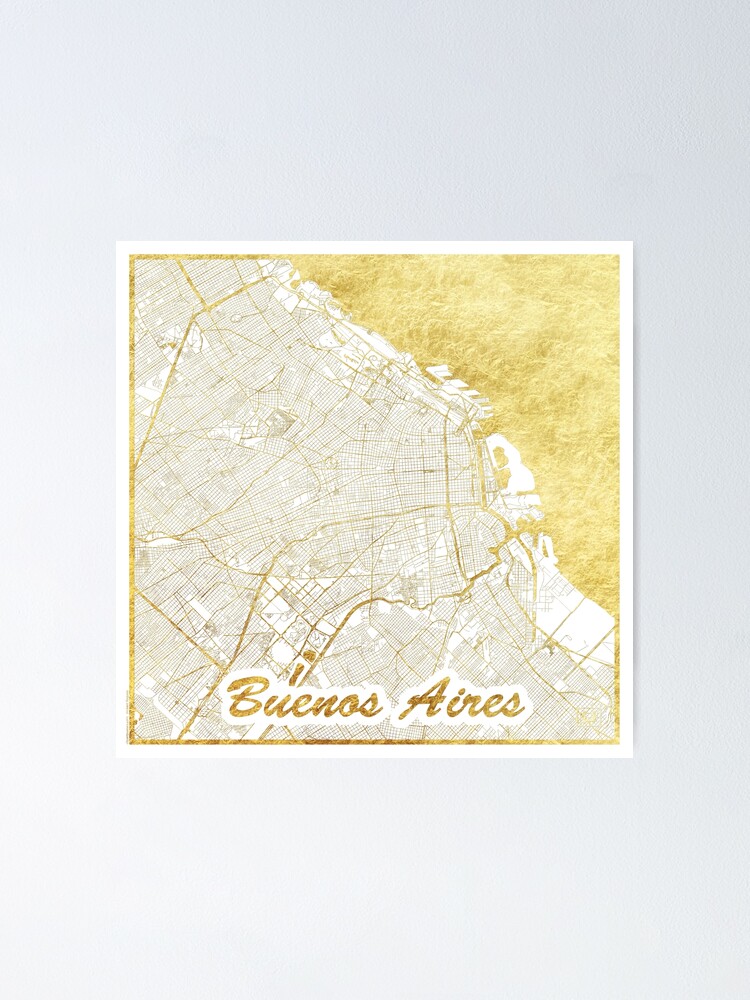 Thumbnail 2 of 3, Poster, Buenos Aires Map Gold designed and sold by HubertRoguski.