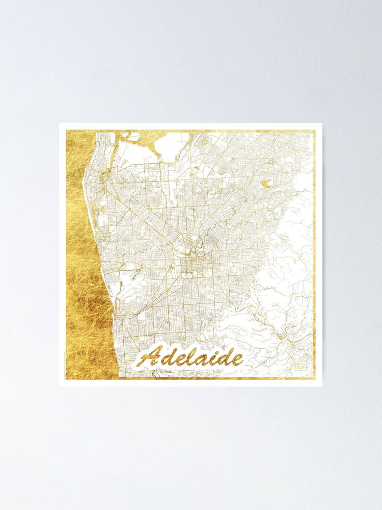 Alternate view of Adelaide Map Gold Poster