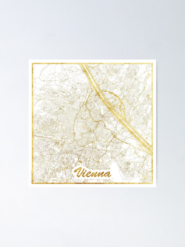 Thumbnail 2 of 3, Poster, Vienna Map Gold designed and sold by HubertRoguski.