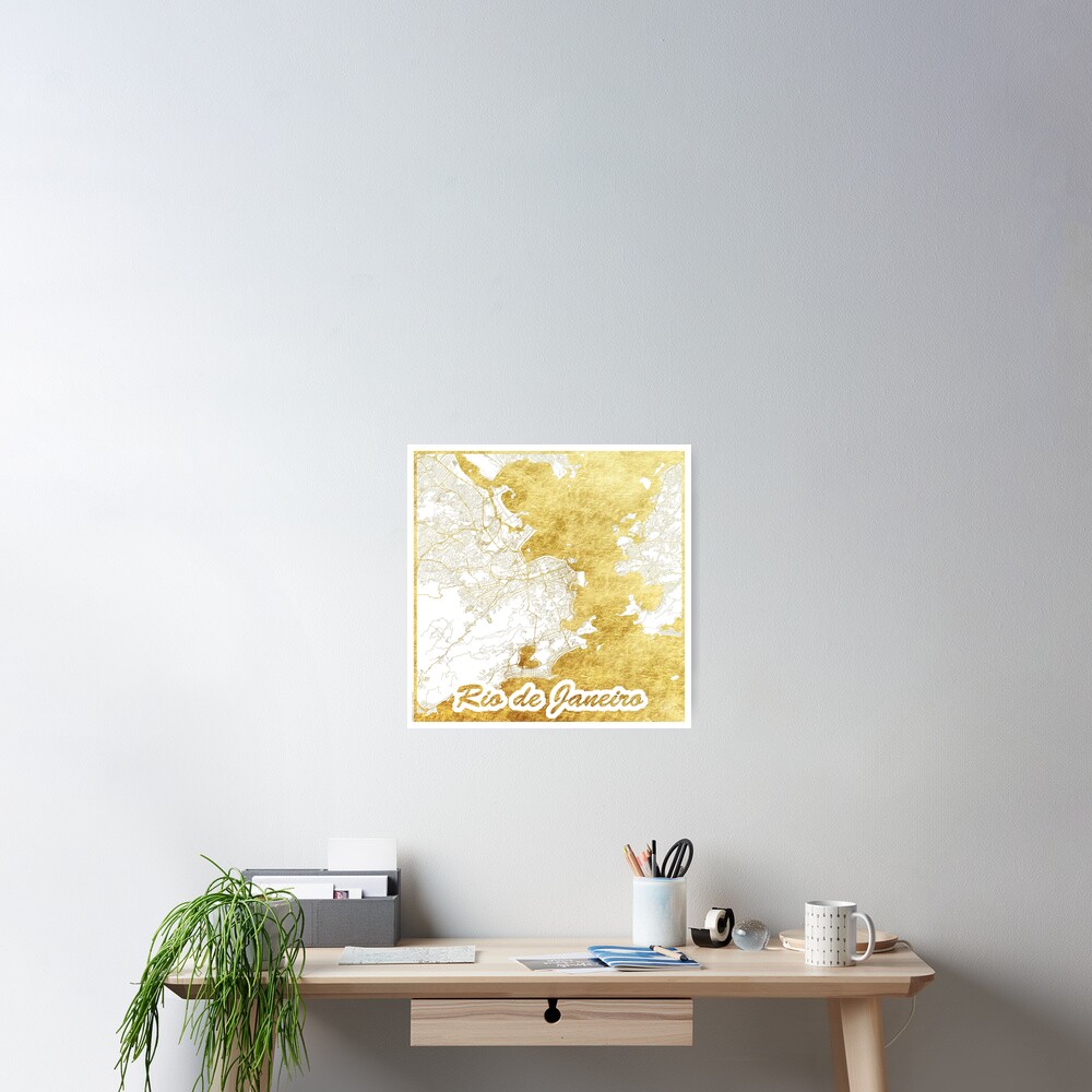 Rio de Janerio Map Gold Poster