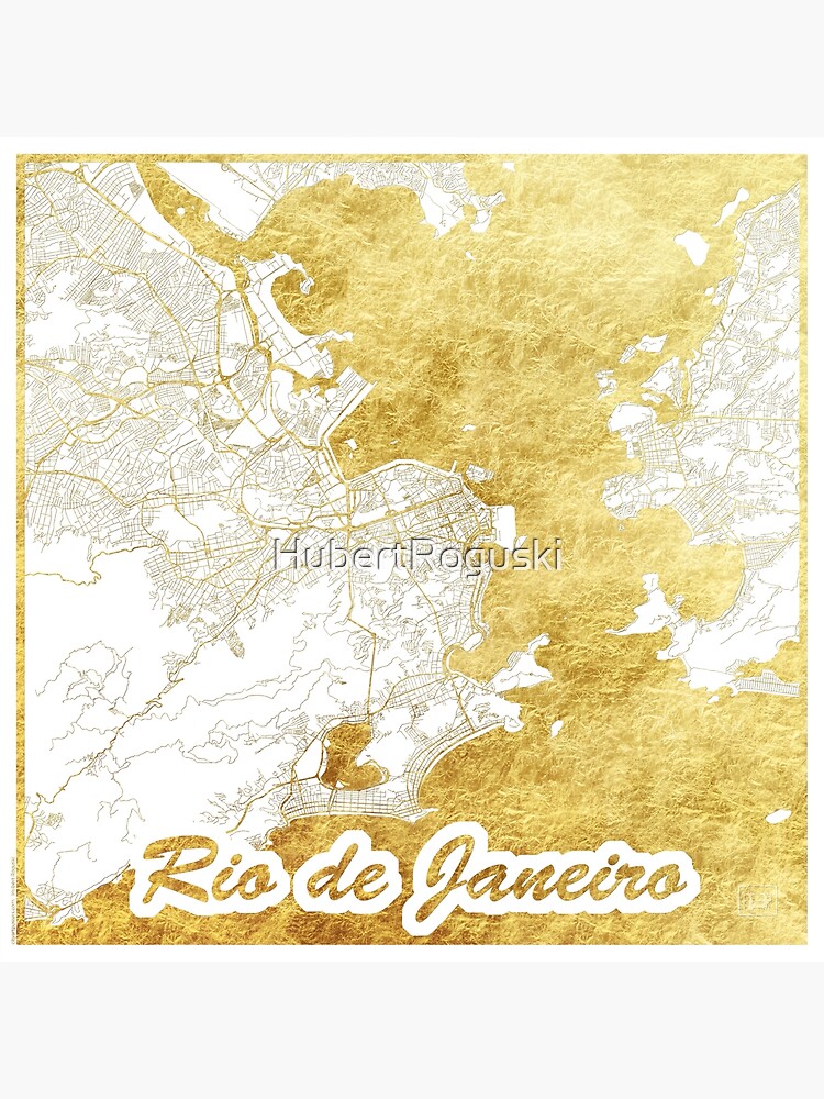 Rio De Janerio Map Gold Poster For Sale By HubertRoguski Redbubble   Flat,750x,075,f Pad,750x1000,f8f8f8.u3 