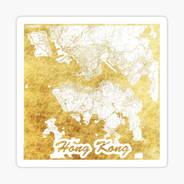 Hong Kong Map Gold Sticker