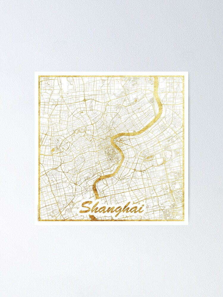 Thumbnail 2 of 3, Poster, Shanghai Map Gold designed and sold by HubertRoguski.