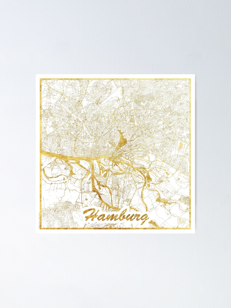 Alternate view of Hamburg Map Gold Poster