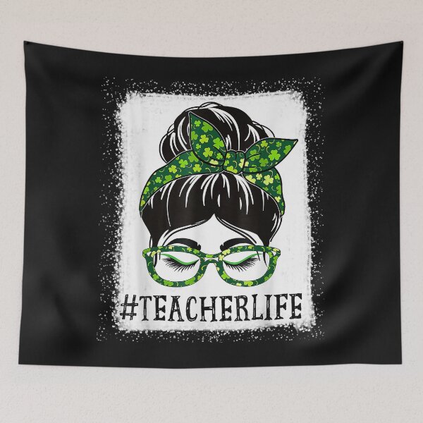 Item preview, Teacher Women Bleached Messy Bun St Patrick's Day Shamrock designed and sold by TristanPierre.