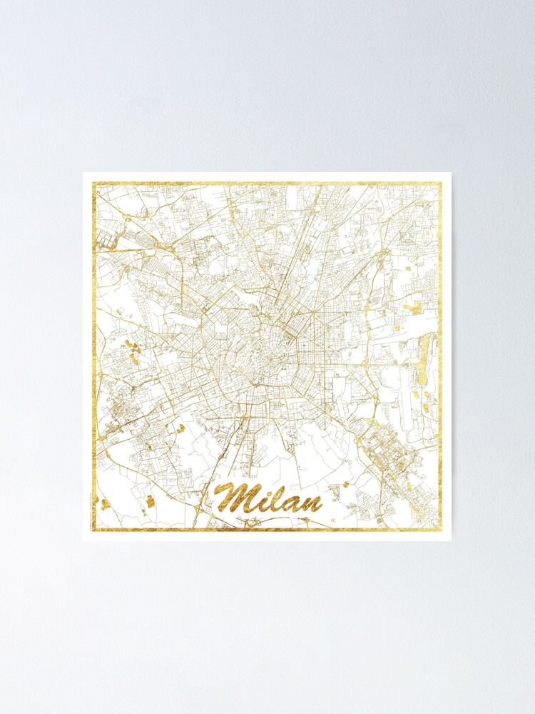 Thumbnail 2 of 3, Poster, Milan Map Gold designed and sold by HubertRoguski.