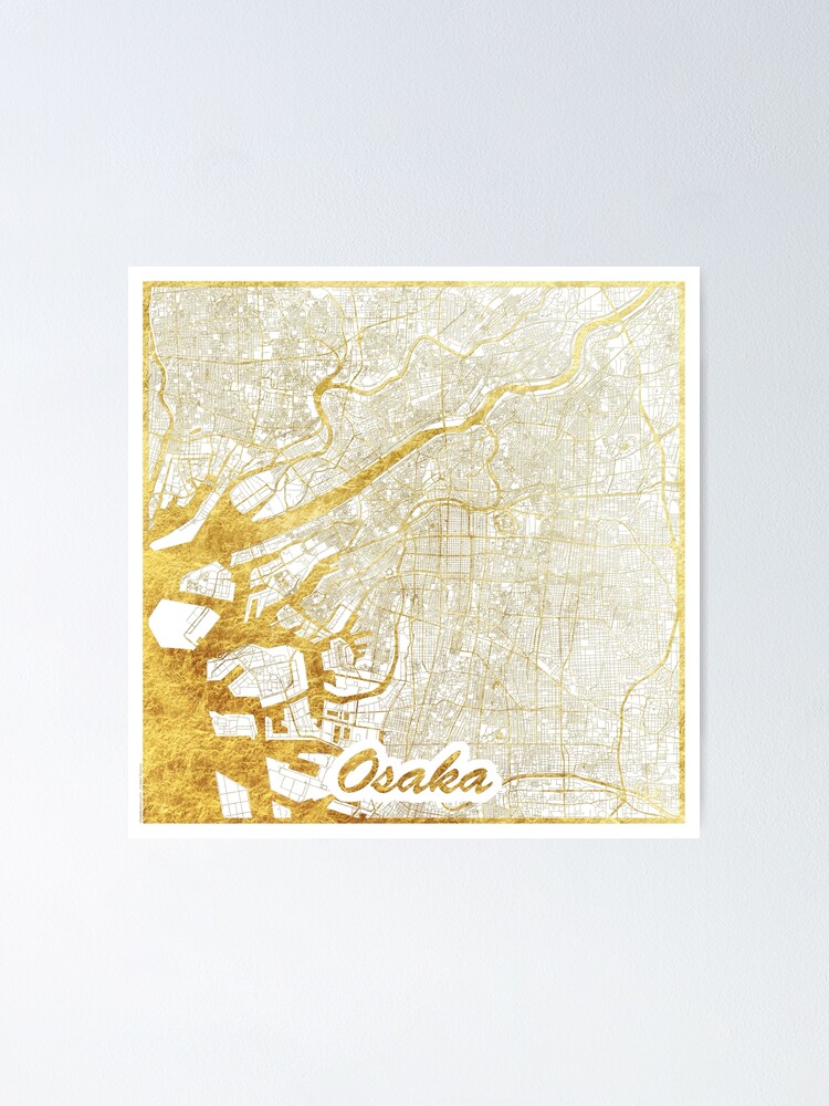 Alternate view of Osaka Map Gold Poster
