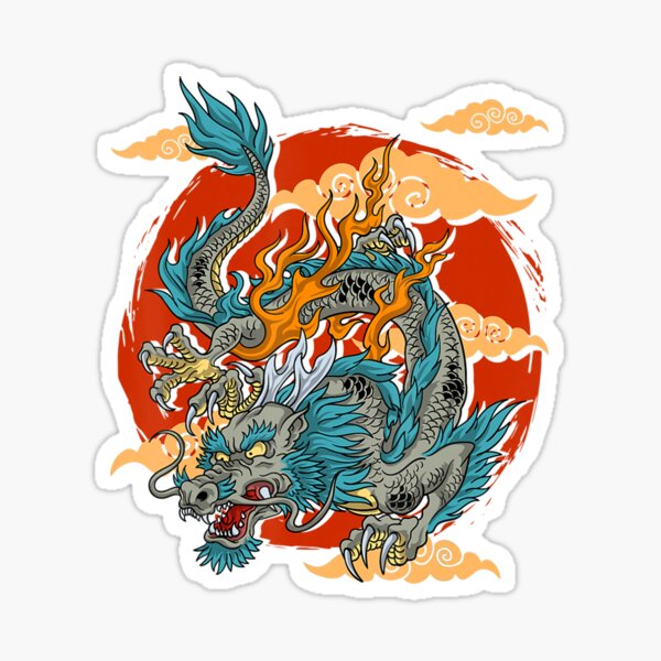 “Japanese Dragon Kanji Retro Vintage Japanese Art” Sticker by