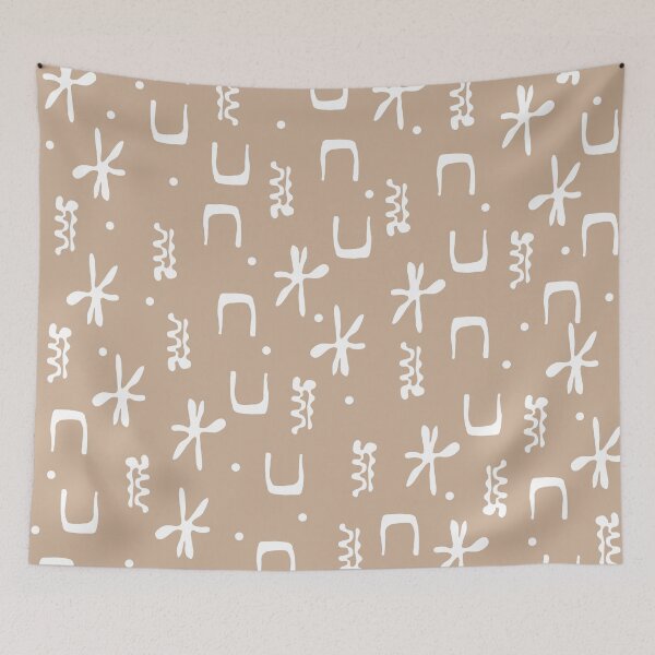 Item preview, Organic Hieroglyph Abstract Pattern in Buff Camel Beige and White  designed and sold by kierkegaard.