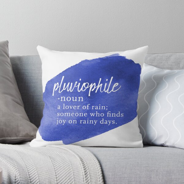 Pluviophile Word Nerd - Rainy Day - Blue Watercolor Throw Pillow