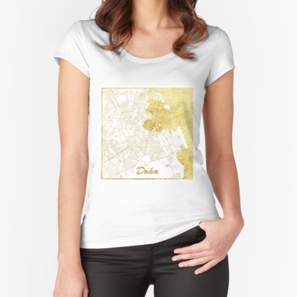 Doha Map Gold Fitted Scoop T-Shirt