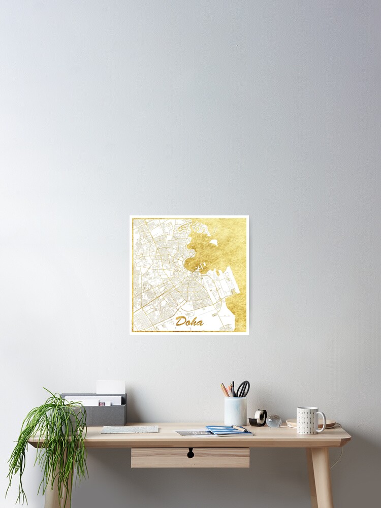 Thumbnail 1 of 3, Poster, Doha Map Gold designed and sold by HubertRoguski.