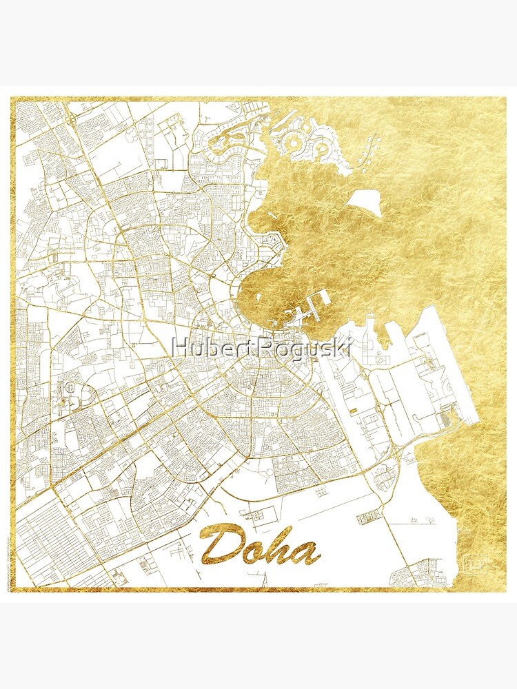 Thumbnail 3 of 3, Poster, Doha Map Gold designed and sold by HubertRoguski.