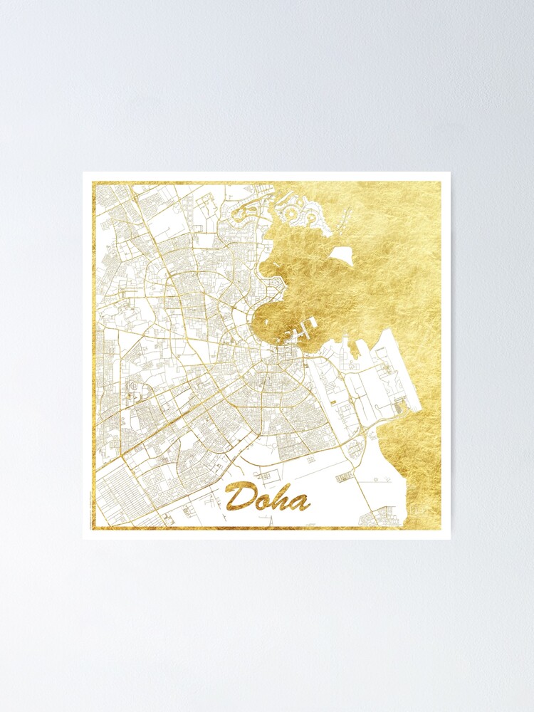 Thumbnail 2 of 3, Poster, Doha Map Gold designed and sold by HubertRoguski.