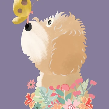 Artwork thumbnail, Hello Spring! White Cream Goldendoodle Labradoodle Cockapoo Cavapoo by Lulupainting